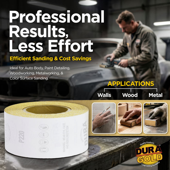 220 Grit Gold - Longboard Continuous Roll PSA Stickyback Self Adhesive Sandpaper 20 Yards Long by 2-3/4" Wide