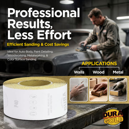 40 Grit Gold - Longboard Continuous Roll PSA Stickyback Self Adhesive Sandpaper 10 Yards Long by 2-3/4" Wide
