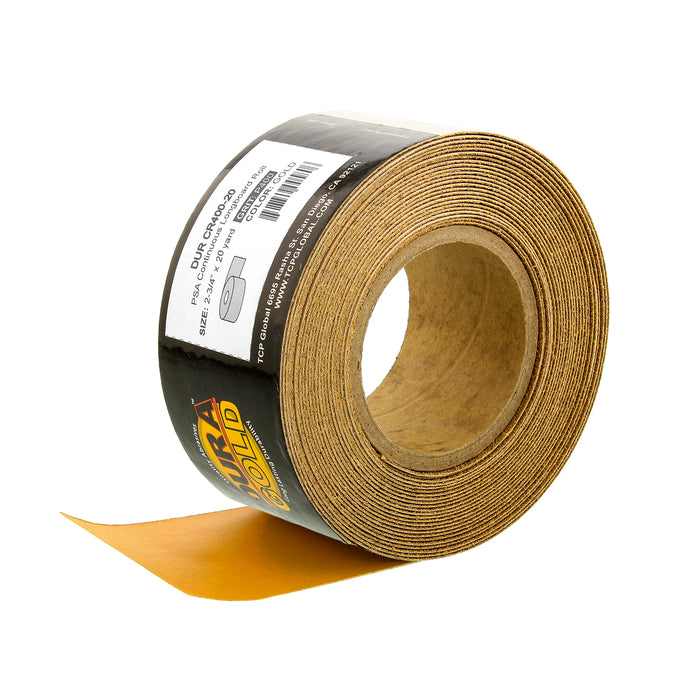 400 Grit Gold - Longboard Continuous Roll PSA Stickyback Self Adhesive Sandpaper 20 Yards Long by 2-3/4" Wide