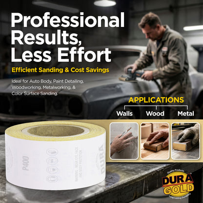 400 Grit Gold - Longboard Continuous Roll PSA Stickyback Self Adhesive Sandpaper 20 Yards Long by 2-3/4" Wide