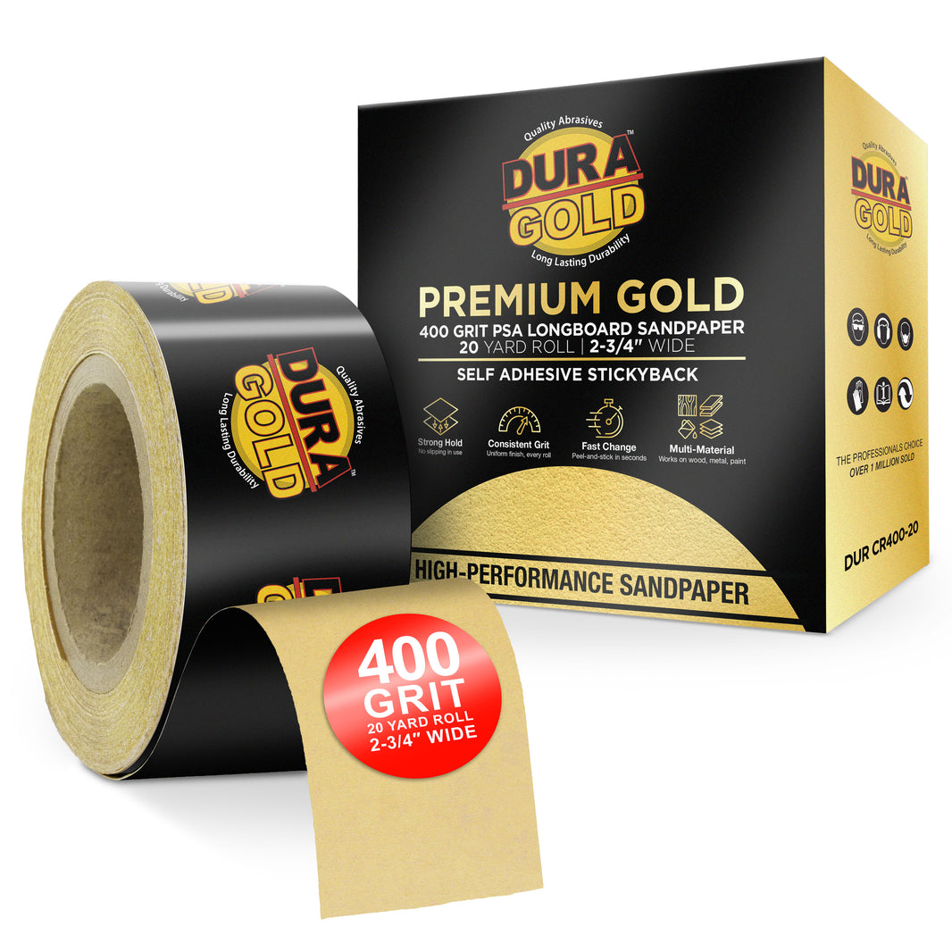 400 Grit Gold - Longboard Continuous Roll PSA Stickyback Self Adhesive Sandpaper 20 Yards Long by 2-3/4" Wide