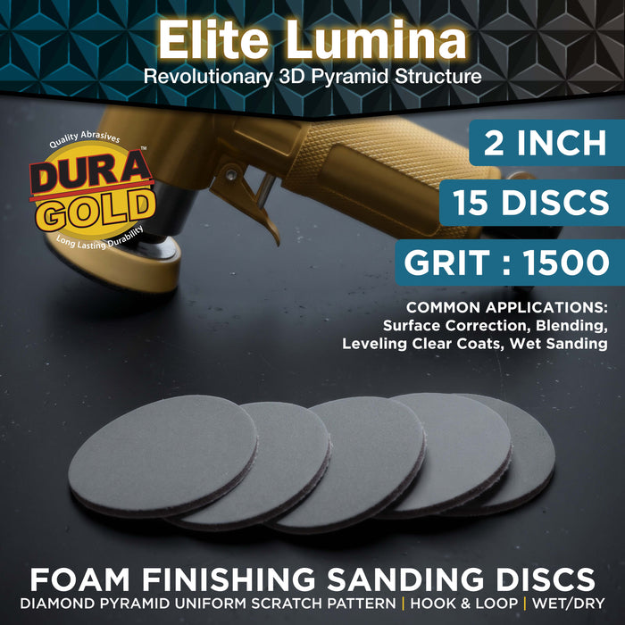 Elite Lumina 2” 1500 Grit Foam Finishing Sanding Discs, Box of 15