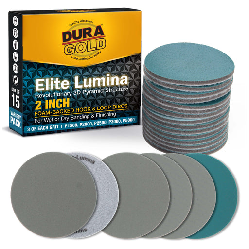 Elite Lumina 2" Foam Sanding Discs,Grits 1500 2000 2500 3000 5000, 15 Disc Variety Pack