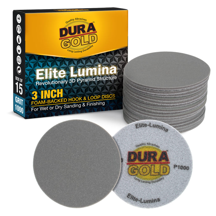 Elite Lumina 3” 1000 Grit Foam Finishing Sanding Discs, Box of 15