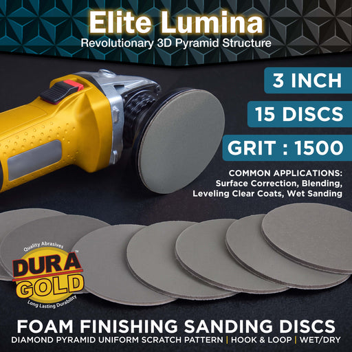 Elite Lumina 3” 1500 Grit Foam Finishing Sanding Discs, Box of 15