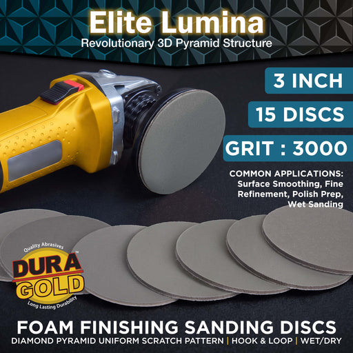 Elite Lumina 3” 3000 Grit Foam Finishing Sanding Discs, Box of 15