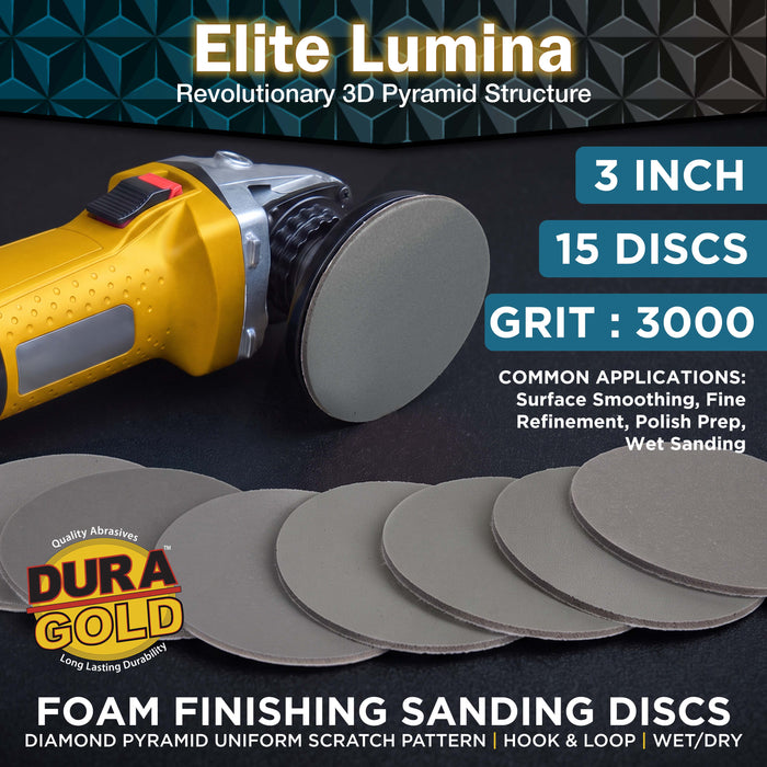Elite Lumina 3” 3000 Grit Foam Finishing Sanding Discs, Box of 15