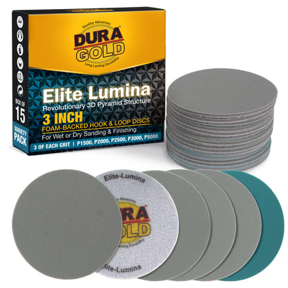Elite Lumina 3" Foam Sanding Discs,Grits 1500 2000 2500 3000 5000, 15 Disc Variety Pack