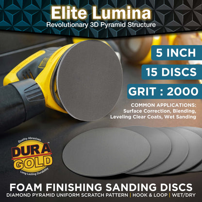 Elite Lumina 5” 2000 Grit Foam Finishing Sanding Discs, Box of 15