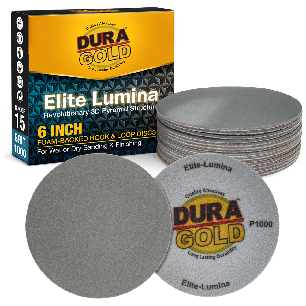Elite Lumina 6” 1000 Grit Foam Finishing Sanding Discs, Box of 15