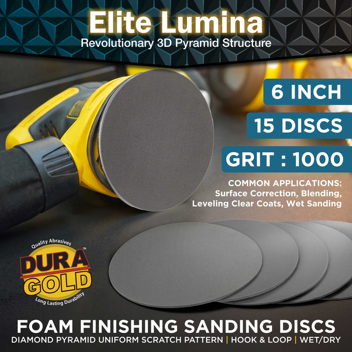 Elite Lumina 6” 1000 Grit Foam Finishing Sanding Discs, Box of 15