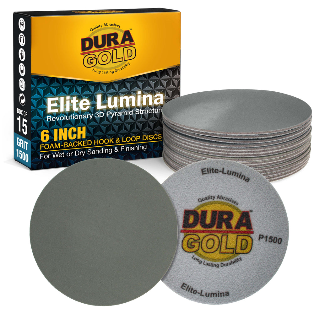 Elite Lumina 6” 1500 Grit Foam Finishing Sanding Discs, Box of 15