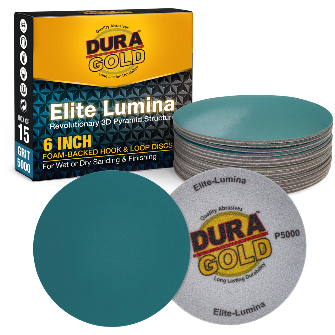 Elite Lumina 6” 5000 Grit Foam Finishing Sanding Discs, Box of 15
