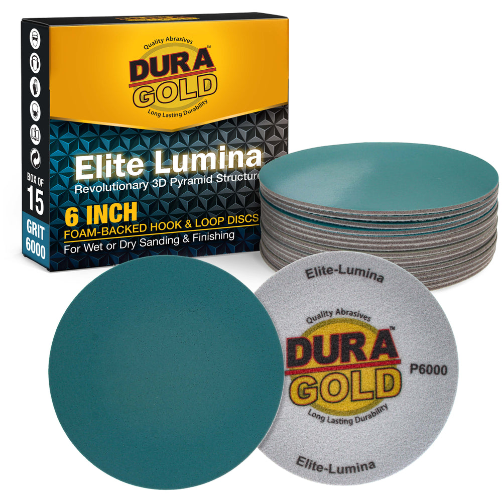 Elite Lumina 6” 6000 Grit Foam Finishing Sanding Discs, Box of 15