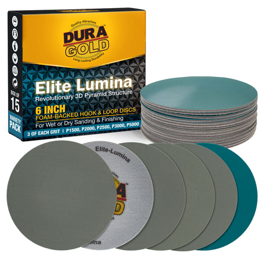 Elite Lumina 6" Foam Sanding Discs,Grits 1500 2000 2500 3000 5000, 15 Disc Variety Pack