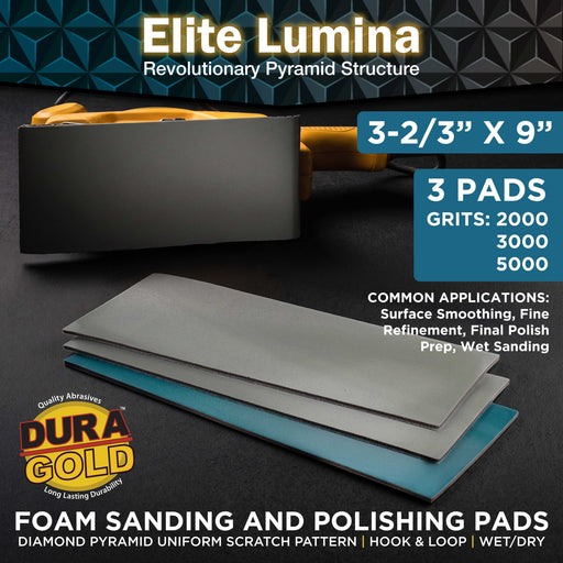 Dura-Gold Elite Lumina 3-2/3" x 9" Foam Sanding Sheets, Grits 2000 3000 5000