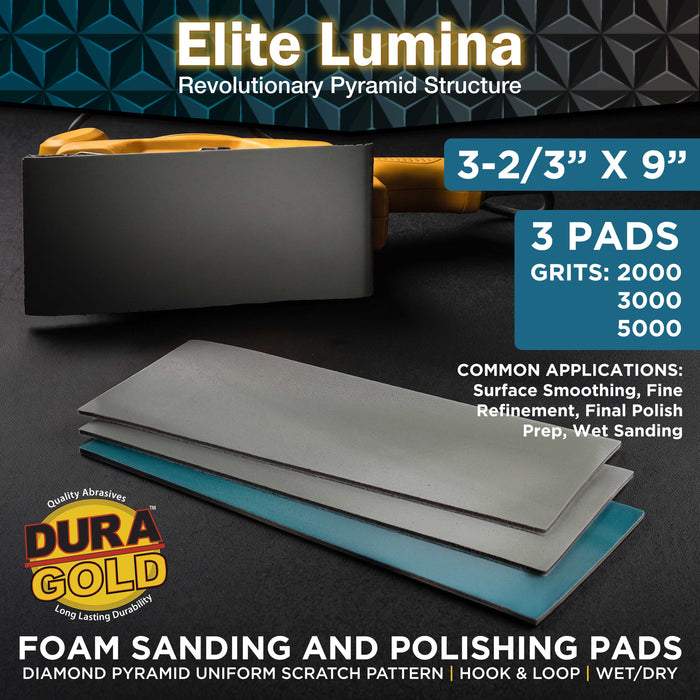 Dura-Gold Elite Lumina 3-2/3" x 9" Foam Sanding Sheets, Grits 2000 3000 5000