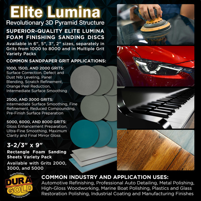 Dura-Gold Elite Lumina 3-2/3" x 9" Foam Sanding Sheets, Grits 2000 3000 5000