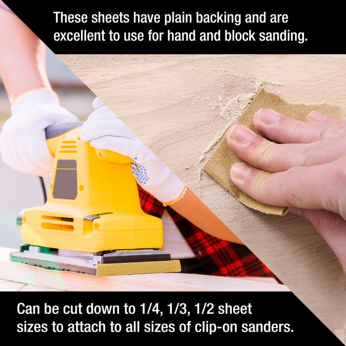 120 Grit, Full Size 9" x 11" Sheets, Wood Workers Gold - Box of 10 Sheets - Hand Sand Block Sanding, Cut to Use On Sanders