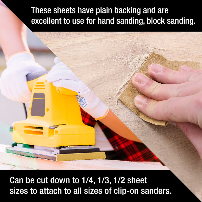 40 Grit, Full Size 9" x 11" Sheets, Wood Workers Gold - Box of 6 Sheets - Hand Sand Block Sanding, Cut to Use On Sanders