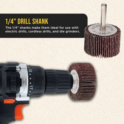 40-Piece Flap Wheel Sander Set with 1/4" Shank - 80 Grit Aluminum Oxide Sanding Wheels for Drill - 8 Cylindrical Sizes Flapper Wheels for Metal, Wood & Paint Removal - Die Grinder Compatible