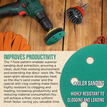 220 Grit 3.5" (90mm) Green Film Sanding Discs, 7-Hole Pattern, Box of 50 - Heavy-Duty Dustless Hook & Loop Backing Sandpaper for Random Orbital Sander, Sand Auto Paint Wood Furniture