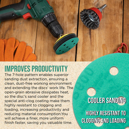 600 Grit 3.5" (90mm) Green Film Sanding Discs, 7-Hole Pattern, Box of 50 - Heavy-Duty Dustless Hook & Loop Backing Sandpaper for Random Orbital Sander, Sand Auto Paint Wood Furniture