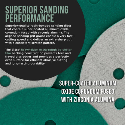 220 Grit 5" Green Film Sanding Discs, 8-Hole Pattern, Box of 50 - Dustless Hook & Loop Backing Sandpaper for DA & Random Orbital Sanders, Sand Automotive Paint Woodworking Furniture