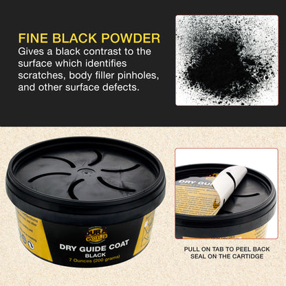 Premium Black Dry Guide Coat Kit, 7 Ounces (200 Grams) - Powder that Instantly Highlights Auto Bodyshop Repair Surface Imperfections Defects