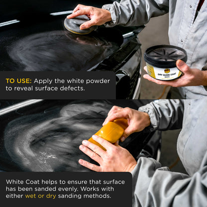 Premium White Dry Guide Coat Kit, 7 Ounces (200 Grams) - Powder that Instantly Highlights Auto Bodyshop Repair Surface Imperfections, Defects