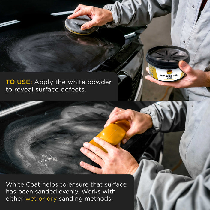 Dura-Gold Premium White Dry Guide Coat Kit, 7 Ounces (200 Grams) - Powder that Instantly Highlights Auto Bodyshop Repair Surface Imperfections, Defects