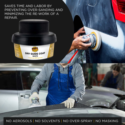 Premium White Dry Guide Coat Kit, 7 Ounces (200 Grams) - Powder that Instantly Highlights Auto Bodyshop Repair Surface Imperfections, Defects
