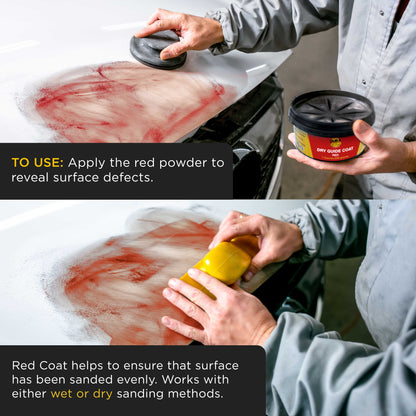 Premium Red Dry Guide Coat Kit, 7 Ounces (200 Grams) - Powder That Instantly Highlights Auto Bodyshop Repair Surface Imperfections, Defects