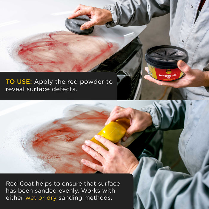 Dura-Gold Premium Red Dry Guide Coat Kit, 7 Ounces (200 Grams) - Powder That Instantly Highlights Auto Bodyshop Repair Surface Imperfections, Defects