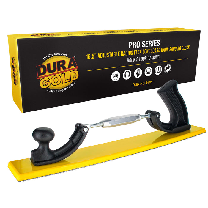 Dura-Gold Pro Series 16.5" Adjustable Radius Flex Longboard Hand Sanding Block - Hook & Loop Backing Sandpaper, Concave or Convex Shape Contour Sander