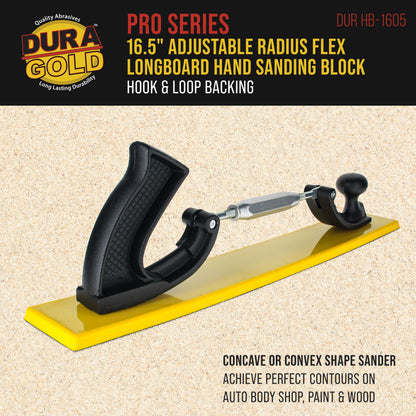 Pro Series 16.5" Adjustable Radius Flex Longboard Hand Sanding Block - Hook & Loop Backing Sandpaper, Concave or Convex Shape Contour Sander