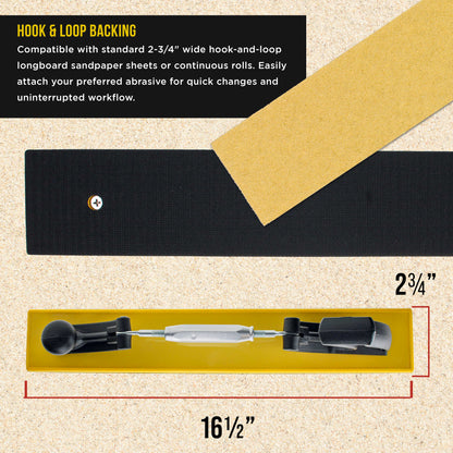 Pro Series 16.5" Adjustable Radius Flex Longboard Hand Sanding Block - Hook & Loop Backing Sandpaper, Concave or Convex Shape Contour Sander
