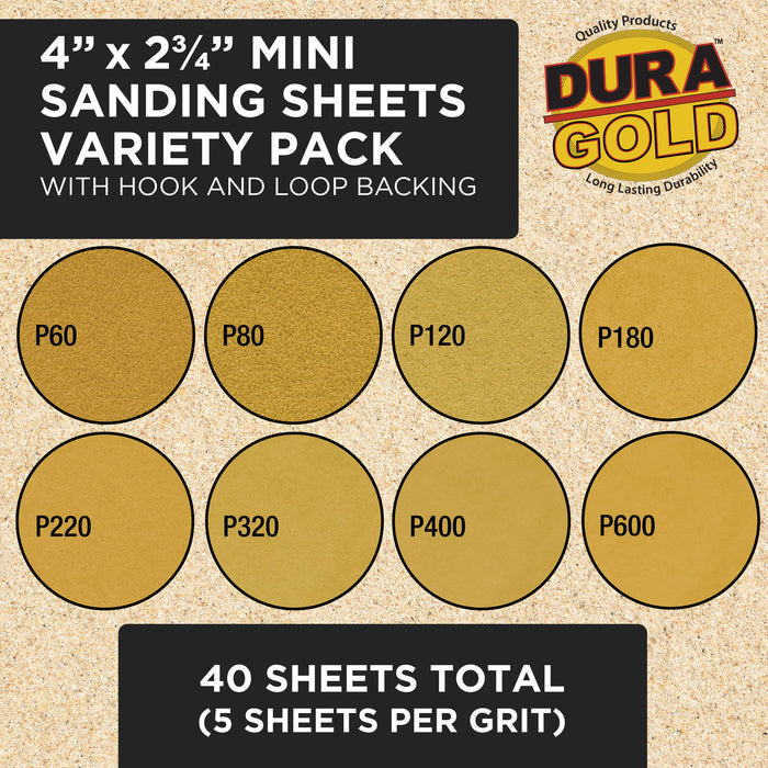 Dura-Gold 12-Piece Contoured Profile 4" Hand Sanding Block Set with 40 Sheet Hook & Loop Sandpaper Kit, Interchangeable Assorted Convex Concave Shapes