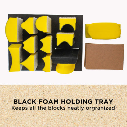 12-Piece Contoured Profile 4" Hand Sanding Block Set with 40 Sheet Hook & Loop Sandpaper Kit, Interchangeable Assorted Convex Concave Shapes