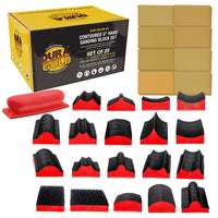 20-Piece Contoured Profile 5" Hand Sanding Block Set with 40 Sheet Hook & Loop Sandpaper Kit, Interchangeable Assorted Convex Concave Shapes