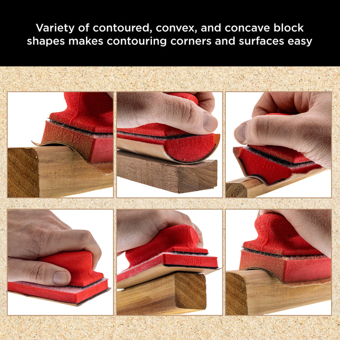 Dura-Gold 20-Piece Contoured Profile 5" Hand Sanding Block Set with 40 Sheet Hook & Loop Sandpaper Kit, Interchangeable Assorted Convex Concave Shapes