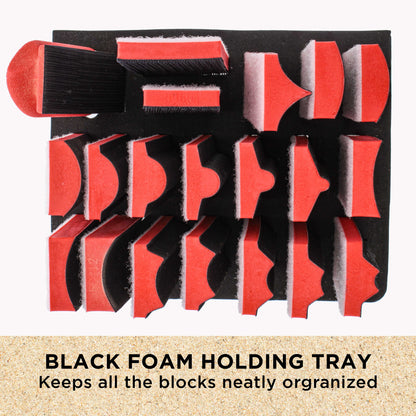 20-Piece Contoured Profile 5" Hand Sanding Block Set with 40 Sheet Hook & Loop Sandpaper Kit, Interchangeable Assorted Convex Concave Shapes