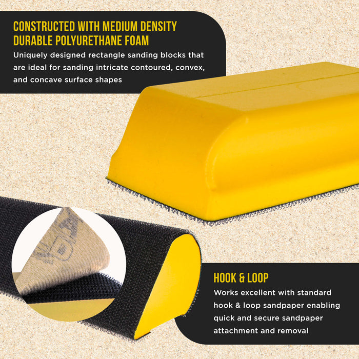 Dura-Gold 7-Piece Hand Sanding Block Set - 5" to 10-3/4" Long, Handheld Hook & Loop Sander Pads - Contoured Shapes - Wood Woodworking, Auto Body Paint