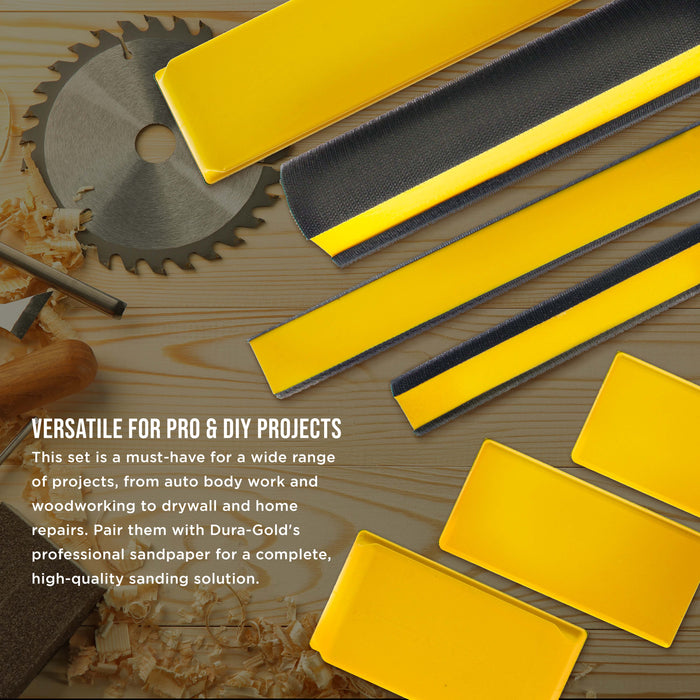 Dura-Gold 7-Piece Hand Sanding Block Set - 5" to 10-3/4" Long, Handheld Hook & Loop Sander Pads - Contoured Shapes - Wood Woodworking, Auto Body Paint