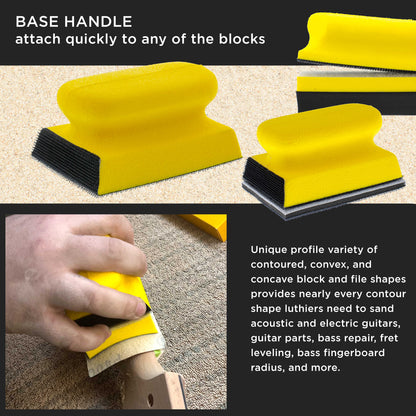 Luthier Acoustic Guitar Master Woodworker Hand Sanding Block Set with 40 Sheet Hook & Loop Sandpaper Kit - Convex & Concave Profile Shapes