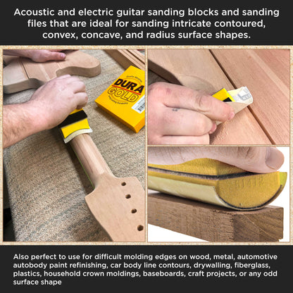Luthier Acoustic Guitar Master Woodworker Hand Sanding Block Set with 40 Sheet Hook & Loop Sandpaper Kit - Convex & Concave Profile Shapes