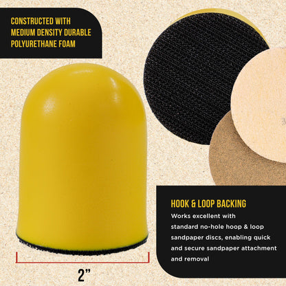 2" Round Palm Grip Foam Hand Sanding Block Pad, 2 Pack - Hook & Loop, Attach 2" DA Sandpaper Discs or Polishing Pads, Wet-or-Dry Sand Polish