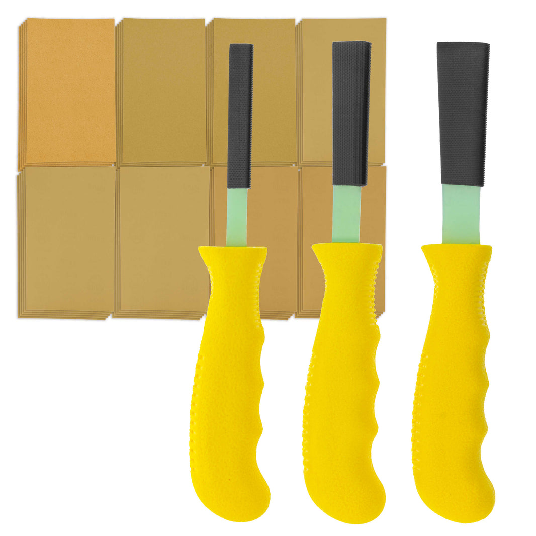Set of 3 Different Contour Hand Sanding File Block Sticks with 40 Sheet Hook & Loop Sandpaper Kit - Flat Convex Radius Profile Shapes