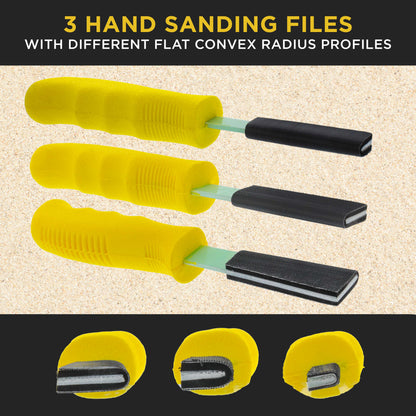 Set of 3 Different Contour Hand Sanding File Block Sticks with 40 Sheet Hook & Loop Sandpaper Kit - Flat Convex Radius Profile Shapes