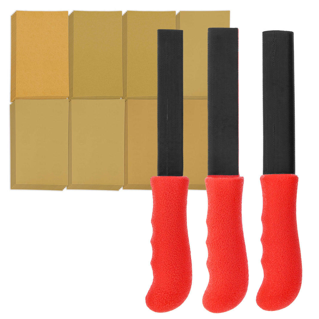 Set of 3 Contour Hand Sanding File Block Sticks with 40 Sheet Hook & Loop Sandpaper Kit - 3 Different Convex Radius Profile Shapes, Teardrop